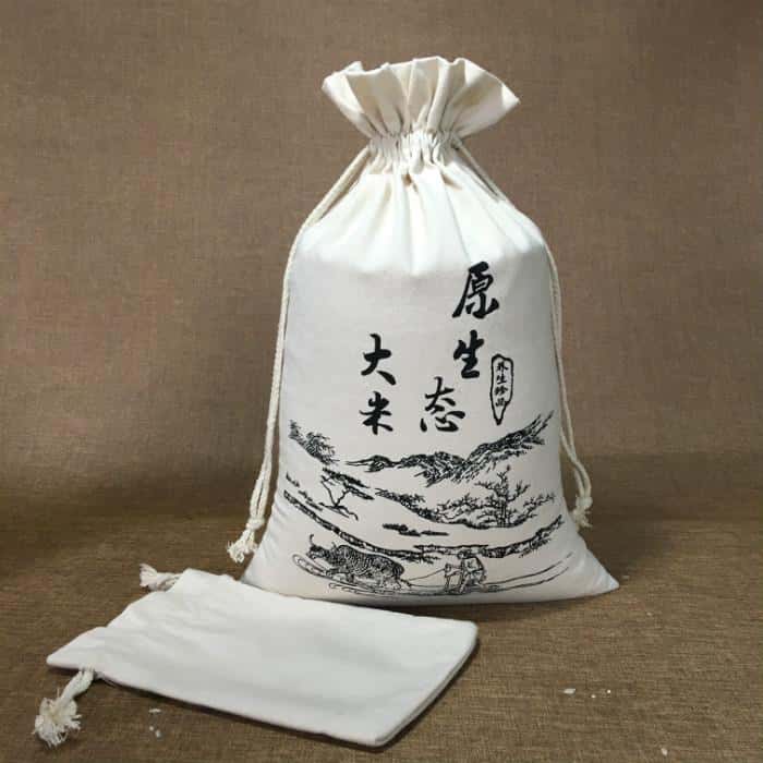 原生態大米帆布束口袋包裝展示